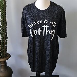 Live And Tell Black And Gray Leopard Print Short Sleeve Tee with White Graphics